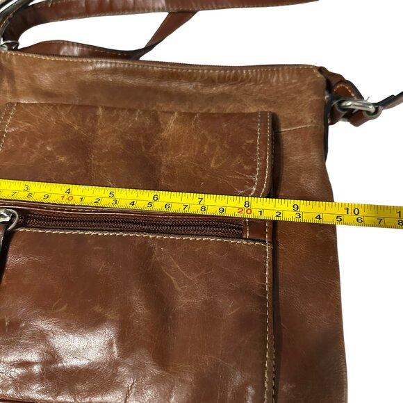 Giani Bernini brown distressed leather multi compartment crossbody purse - Picture 10 of 12